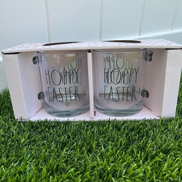 NWT Rae Dunn Easter set of 2 glasses Hoppy Easter - Picture 1 of 3